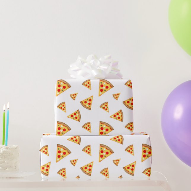 Cool and fun pizza slices pattern on white wrapping paper (Party Gifts)