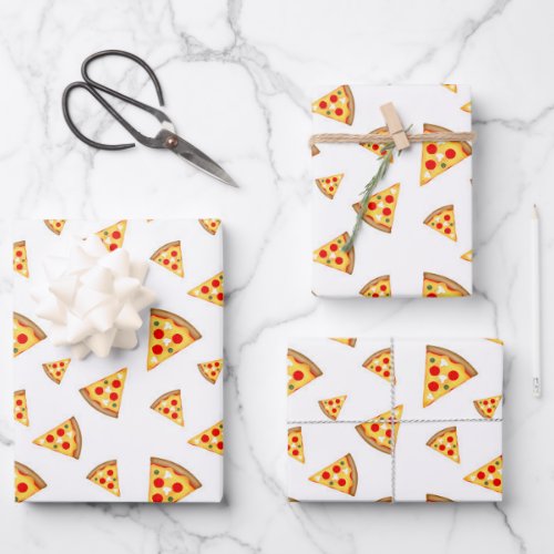 Cool and fun pizza slices pattern on white wrapping paper sheets