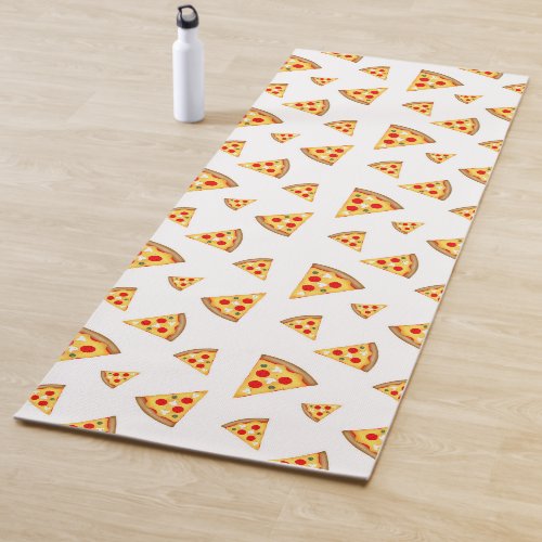 Cool and fun pizza slices pattern on white yoga mat