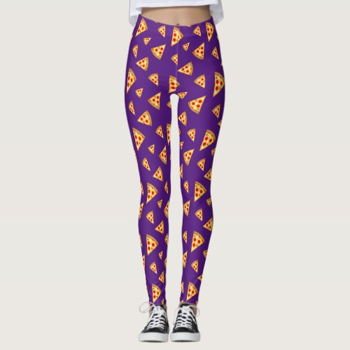 Cool and fun pizza slices pattern purple  leggings