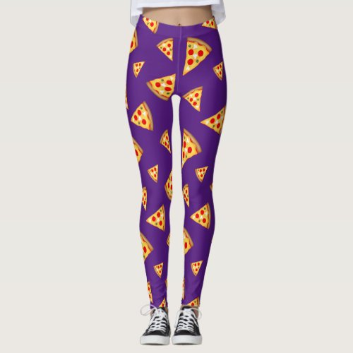 Cool and fun pizza slices pattern purple leggings