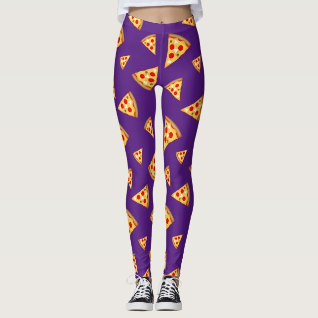 Cool and fun pizza slices pattern purple leggings (Front)