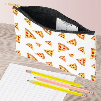 Cool And Fun Pizza Slices Pattern White Accessory Pouch by PLdesign at Zazzle
