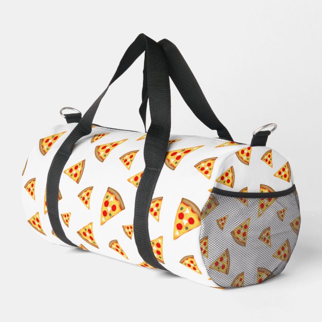 Cool and fun pizza slices pattern white duffle bag (Right Corner)
