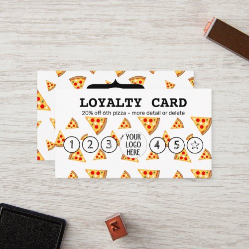 Cool and fun pizza slices pattern Your logo white Loyalty Card
