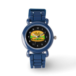 Cool and fun yummy burger Custom Monogram numbers Watch