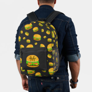 Cool and fun yummy burger pattern custom Monogram Printed Backpack
