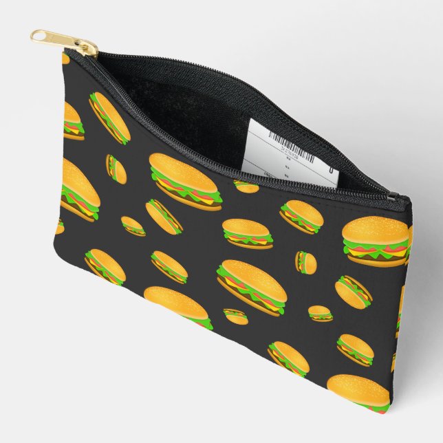 Cool and fun yummy burger pattern dark gray accessory pouch (Open)