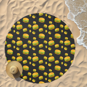 Cool and fun yummy burger pattern dark gray beach towel