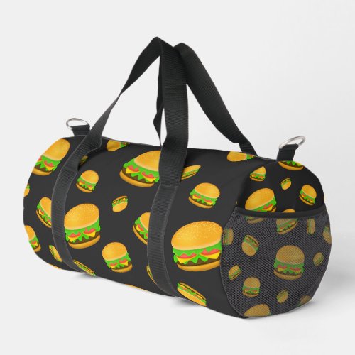 Cool and fun yummy burger pattern dark gray duffle bag