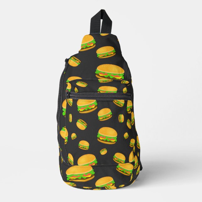 Cool and fun yummy burger pattern dark gray sling bag (Front)