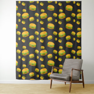 Cool and fun yummy burger pattern dark gray Wall Tapestry