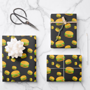Cool and fun yummy burger pattern dark gray wrapping paper sheets