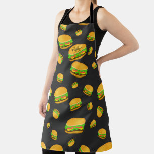 Cool and fun yummy burger pattern Monogram Apron