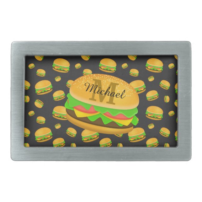 Cool and fun yummy burger pattern Monogram Belt Buckle (Front)