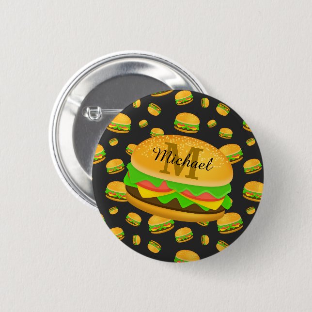 Cool and fun yummy burger pattern Monogram Button (Front & Back)