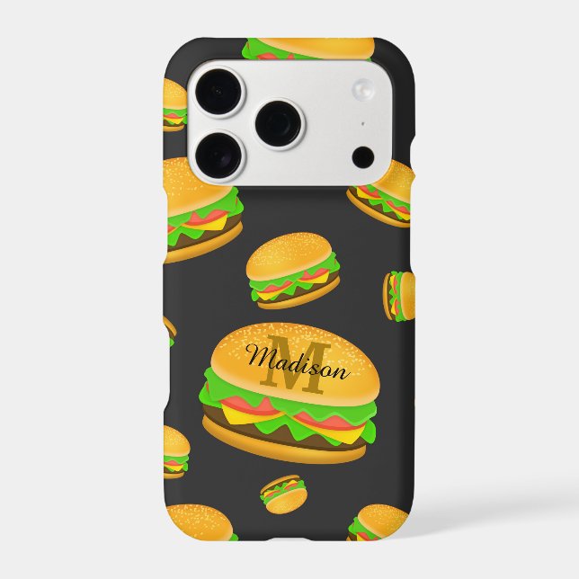 Cool and fun yummy burger pattern Monogram Iphone Case (Back)