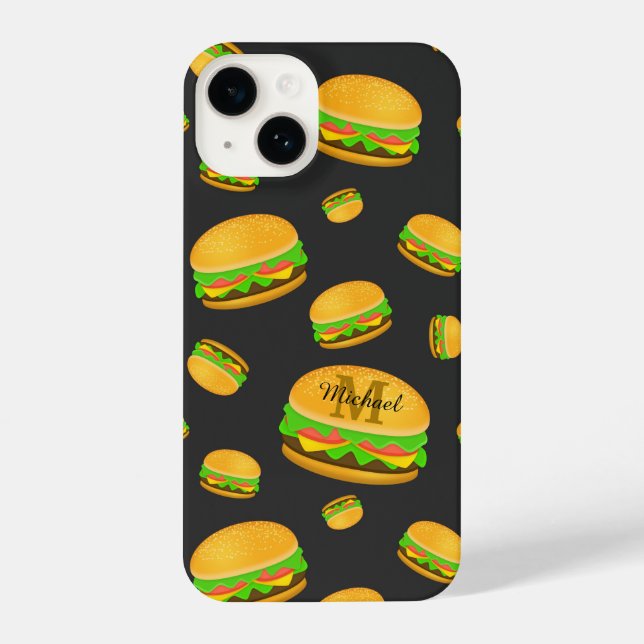 Cool and fun yummy burger pattern Monogram iPhone Case (Back)