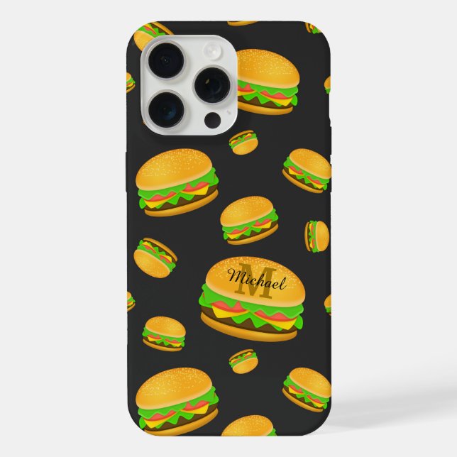 Cool and fun yummy burger pattern Monogram iPhone Case (Back)