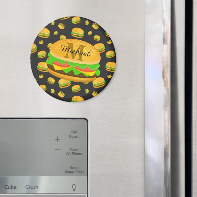 Cool and fun yummy burger pattern Monogram Magnet (In Situ (Fridge))