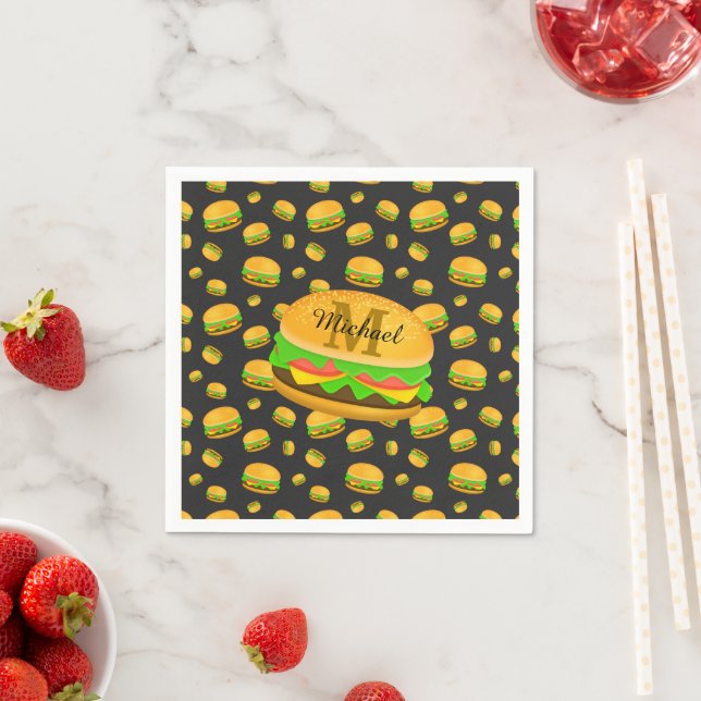 Cool and fun yummy burger pattern Monogram Napkins (Insitu)
