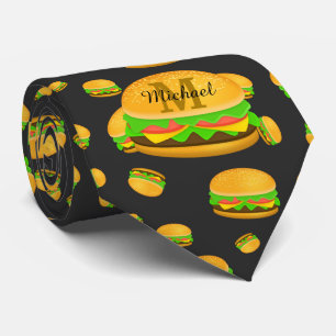 Cool and fun yummy burger pattern Monogram Neck Tie