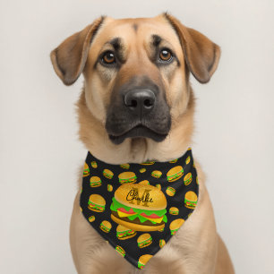Cool and fun yummy burger pattern Monogram Pet Bandana Collar