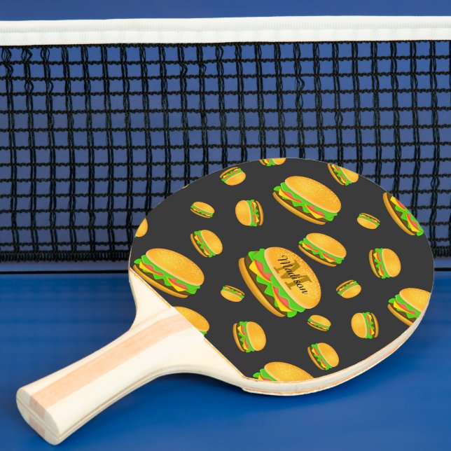 Cool and fun yummy burger pattern Monogram Ping Pong Paddle (Insitu)