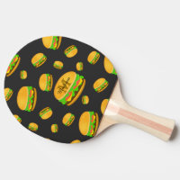 Cool and fun yummy burger pattern Monogram Ping Pong Paddle