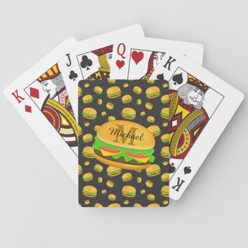 Cool and fun yummy burger pattern Monogram Poker Cards