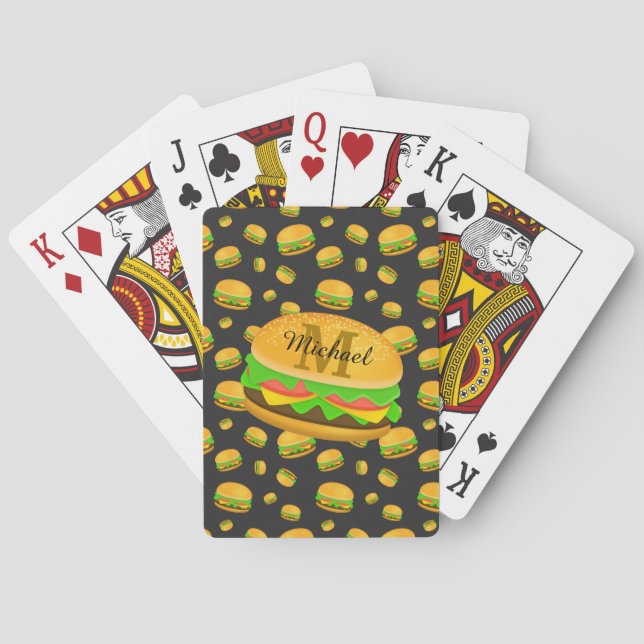 Cool and fun yummy burger pattern Monogram Poker Cards (Back)