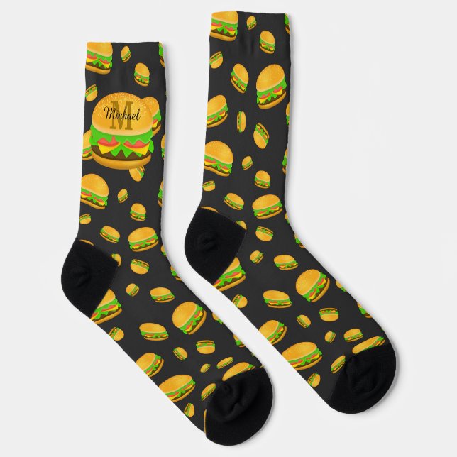 Cool and fun yummy burger pattern Monogram Socks (Right)