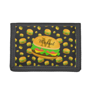 Cool and fun yummy burger pattern Monogram Tri-fold Wallet