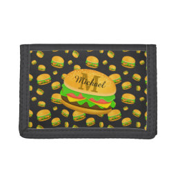 Cool and fun yummy burger pattern Monogram Trifold Wallet