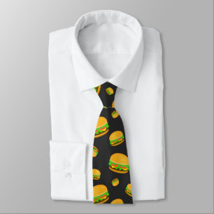Cool and fun yummy burger pattern neck tie