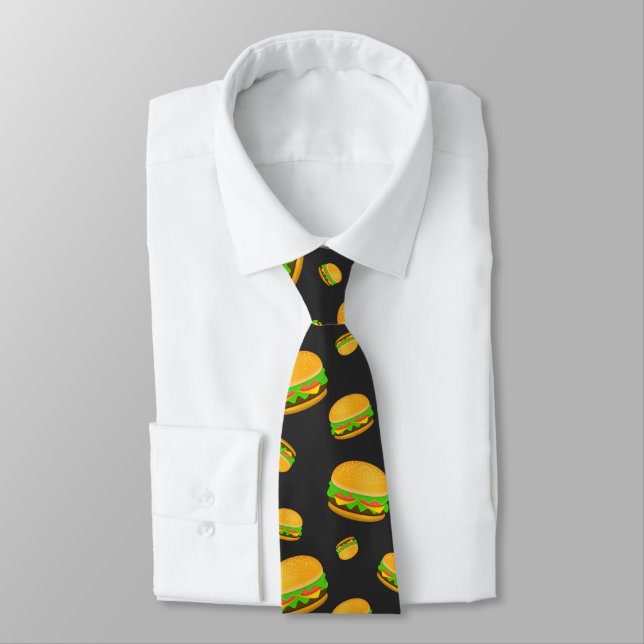 Cool and fun yummy burger pattern neck tie (Tied)