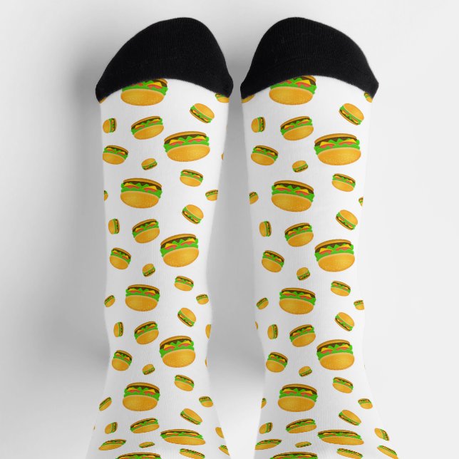 Cool and fun yummy burger pattern on white socks (Top)