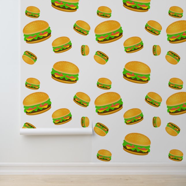 Cool and fun yummy burger pattern white wallpaper  (Application)