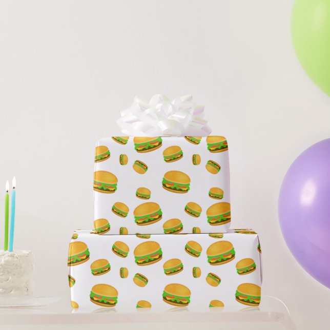 Cool and fun yummy burger pattern white wrapping paper (Party Gifts)