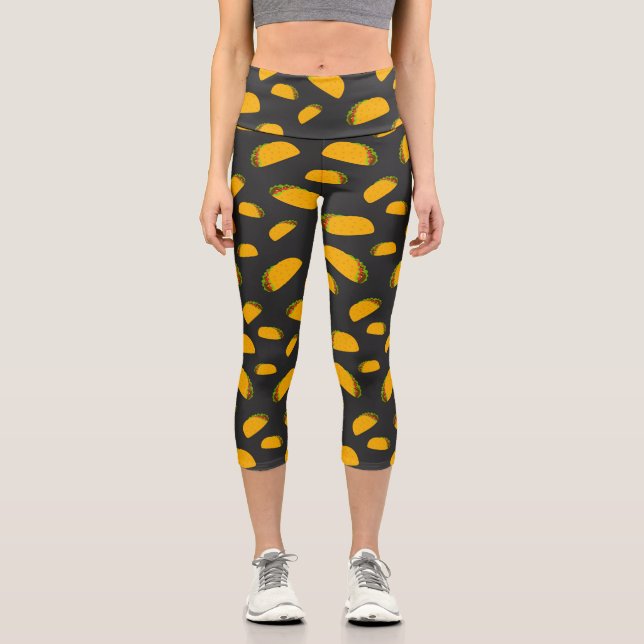 Cool and fun yummy taco pattern capri leggings (Front)