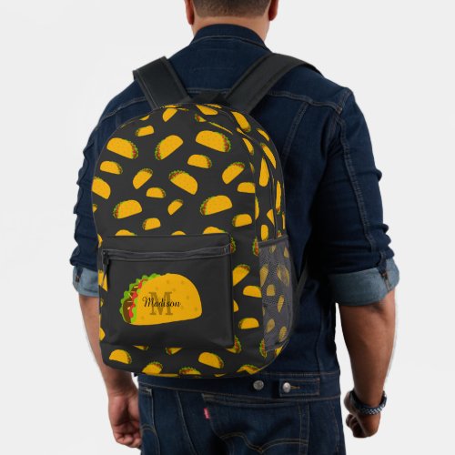 Cool and fun yummy taco pattern custom Monogram  Printed Backpack