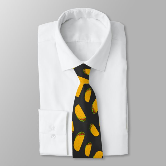 Cool and fun yummy taco pattern dark gray neck tie (Tied)