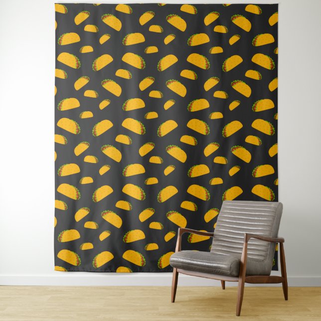 Cool and fun yummy taco pattern dark gray Wall Tapestry (In Situ)