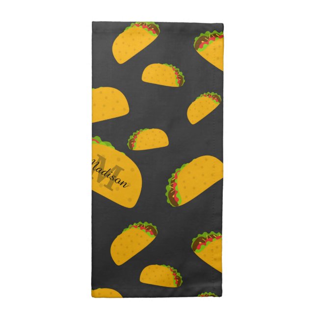 Cool and fun yummy taco pattern Monogram Cloth Napkin (Half Fold)