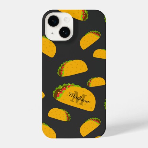 Cool and fun yummy taco pattern Monogram iPhone 14 Case