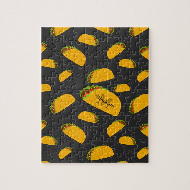 Cool and fun yummy taco pattern Monogram Jigsaw Puzzle (Vertical)