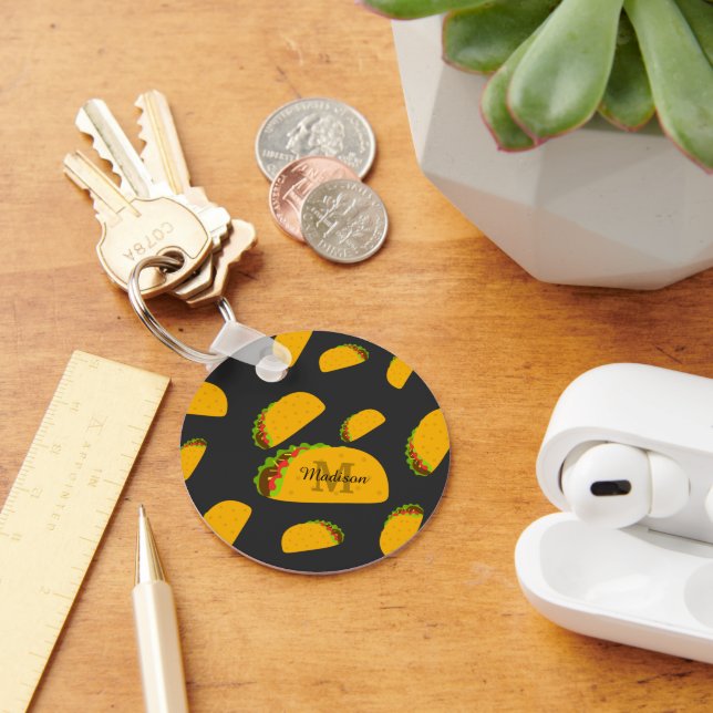 Cool and fun yummy taco pattern Monogram Keychain (Desk)