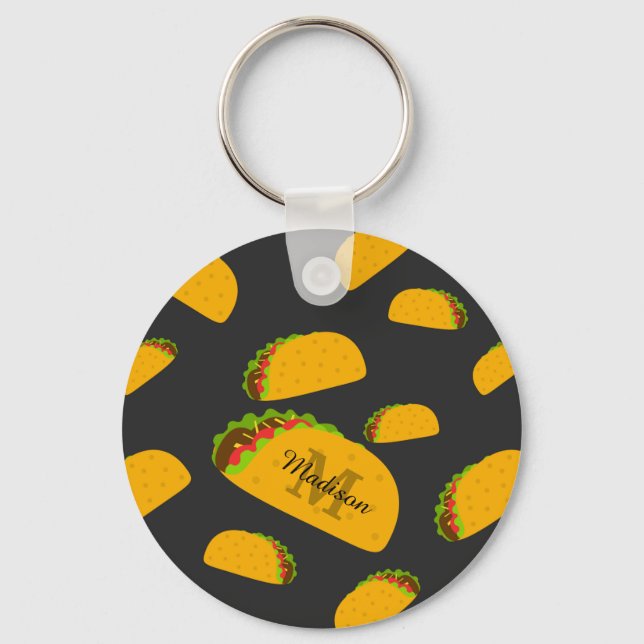 Cool and fun yummy taco pattern Monogram Keychain (Front)