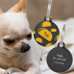 Cool and fun yummy taco pattern Monogram Pet ID Tag<br><div class="desc">Personalize with your pet's initial,  name,  address and your phone number. 
Cool and fun taco pattern on dark grey background. Yummy vector illustration made with toasty tortilla with meat,  salad,  tomatos and cabbage.</div>