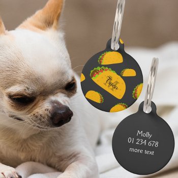 Cool And Fun Yummy Taco Pattern Monogram Pet Id Tag by PLdesign at Zazzle